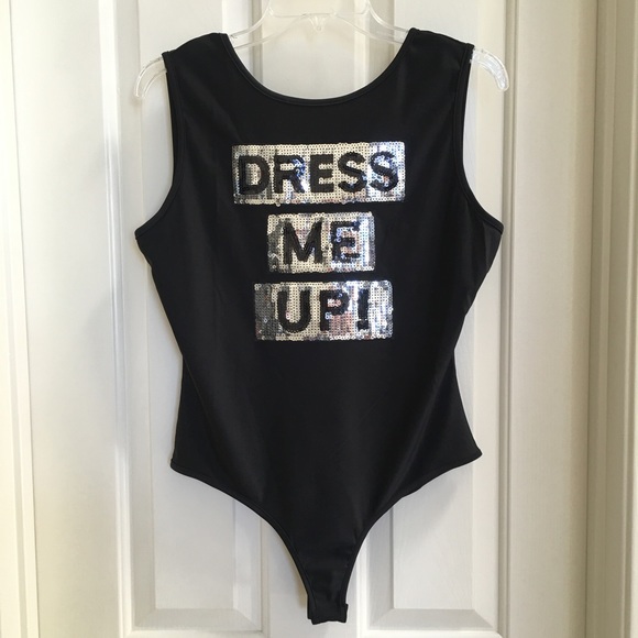 Hype L bodysuit black silver sequin stretch top - Picture 3 of 7