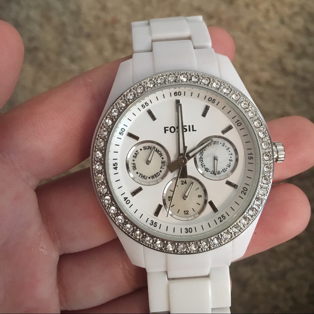 White Fossil Watch