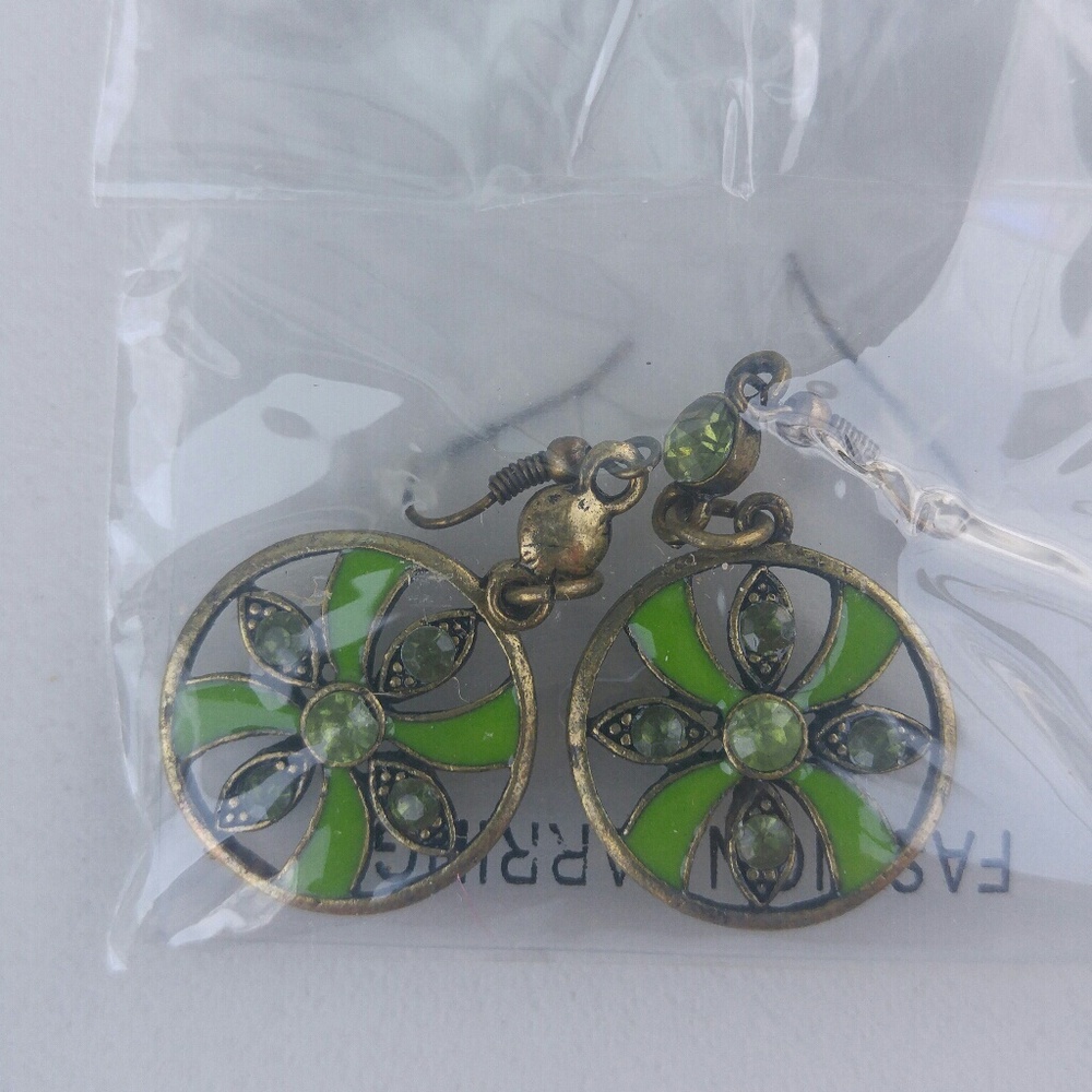 Green with gold trim pierced earrings