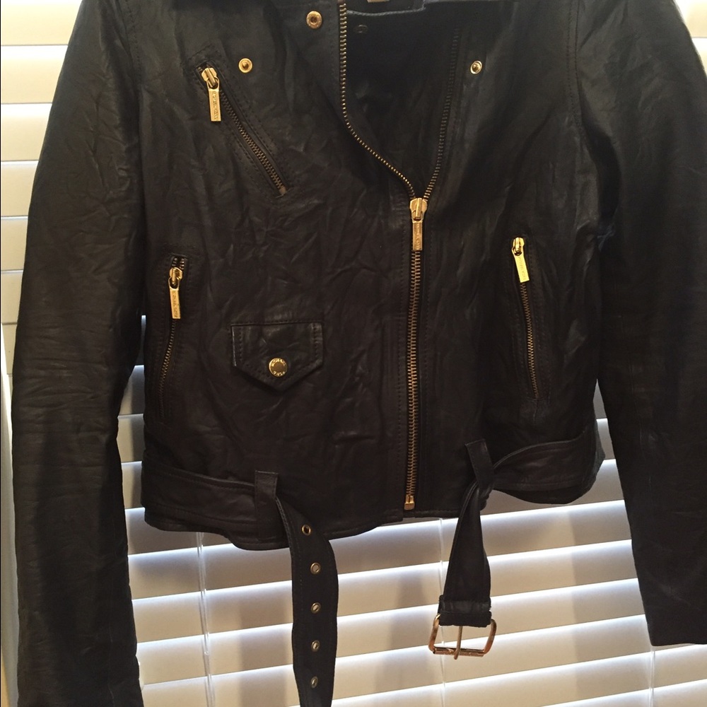 NAVY Michael Kors leather moto jacket