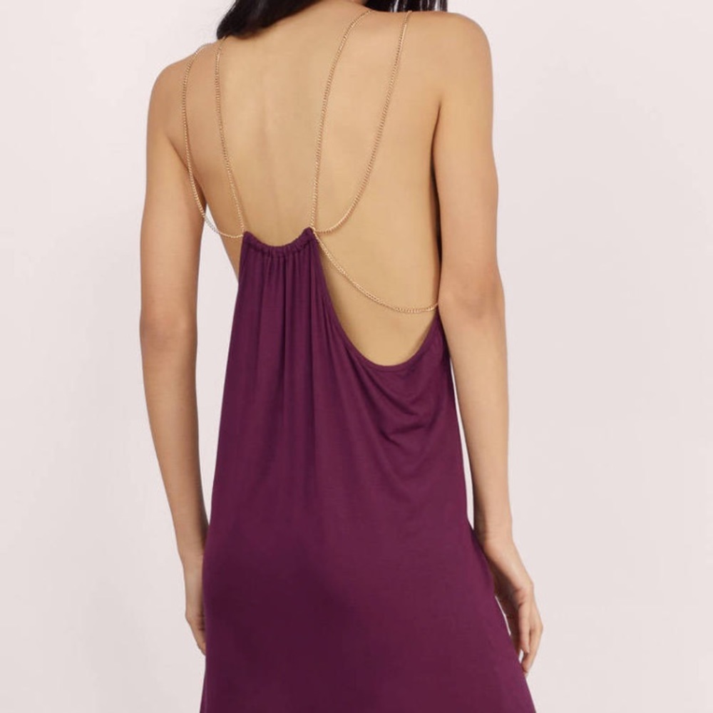 Body con purple dress with chain back