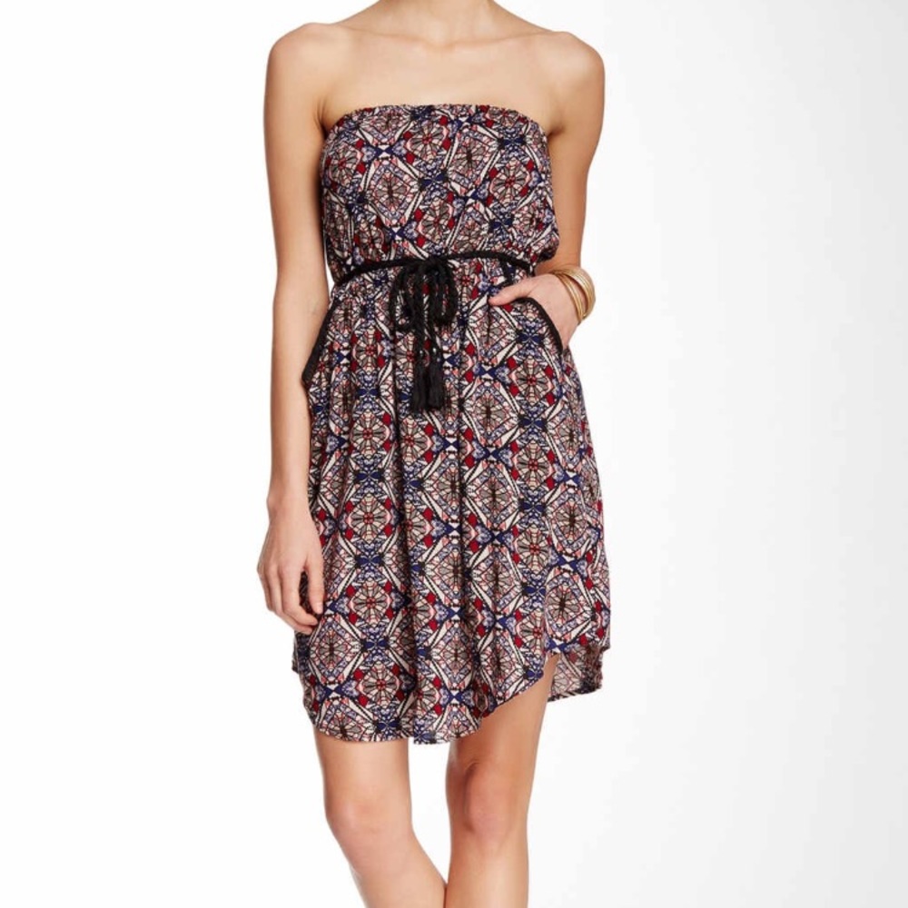 Dex printed strapless dress