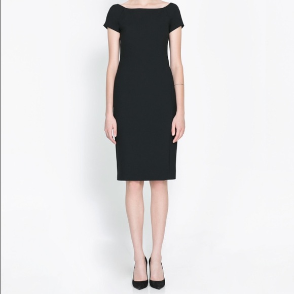 black boat neck midi dress