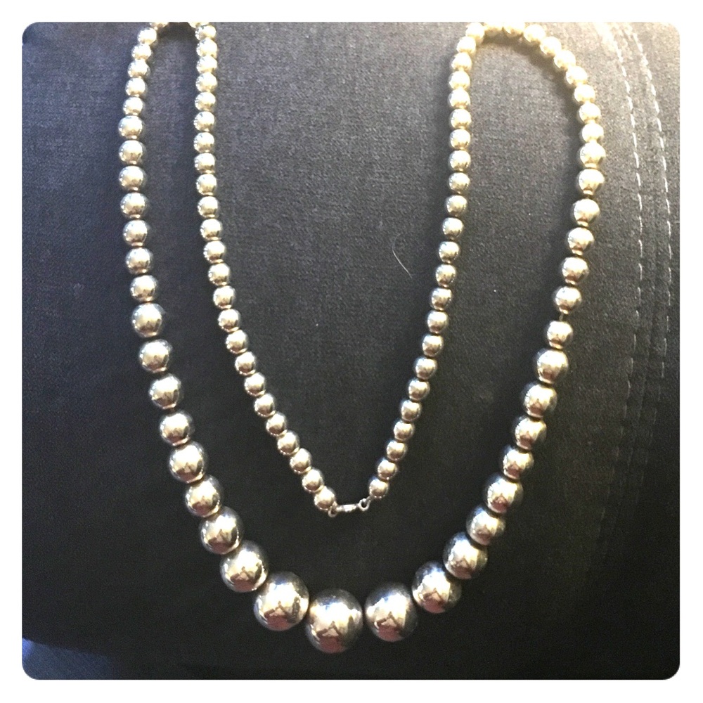 Long silver ball necklace