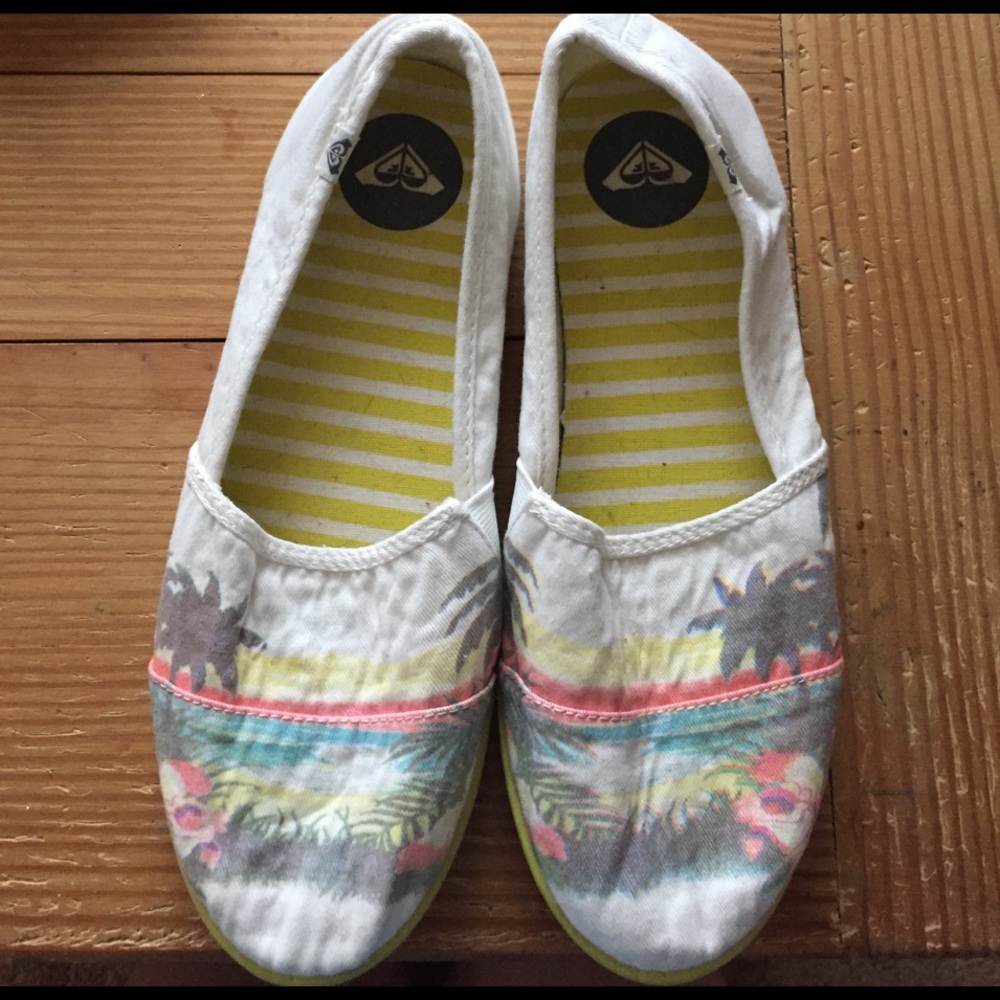Beige Tropical Roxy Slip On Shoes