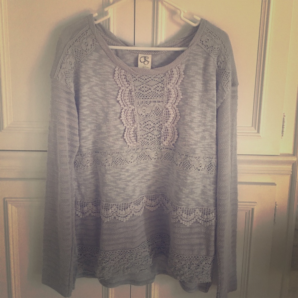 Anthropologie grey lace detail shirt