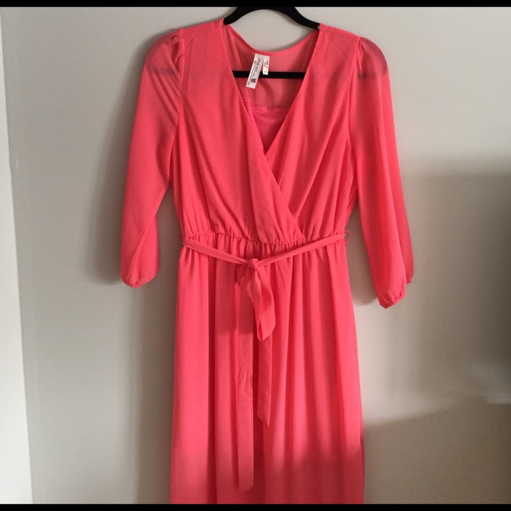 Pink Owl (M) Long Coral Chiffon Dress