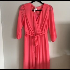 Pink Owl (M) Long Coral Chiffon Dress