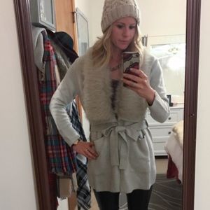 Banana Republic grey faux fur cardigan