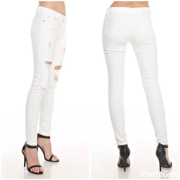 Opaque mid rise destroyed stretch skinny jeans - Picture 2 of 3