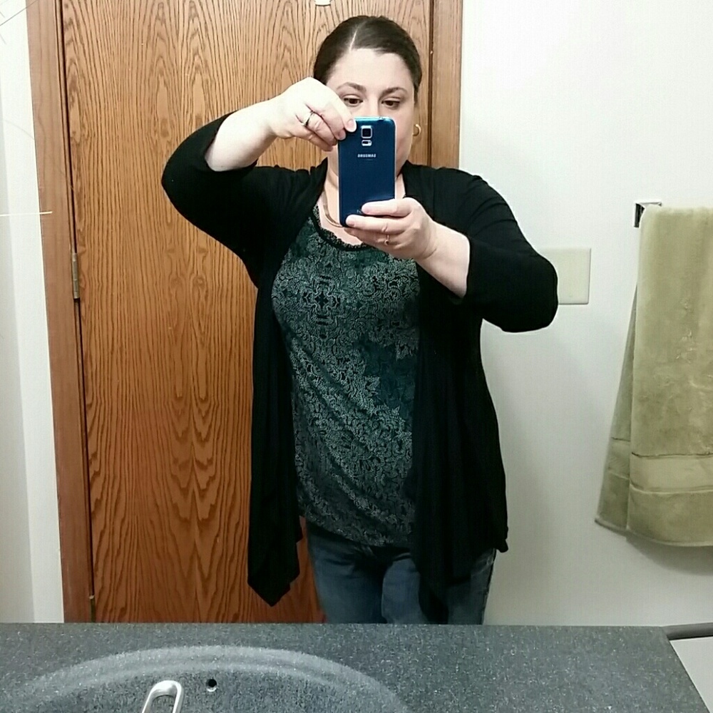 Black lightweight cardigan with faux shirt insert