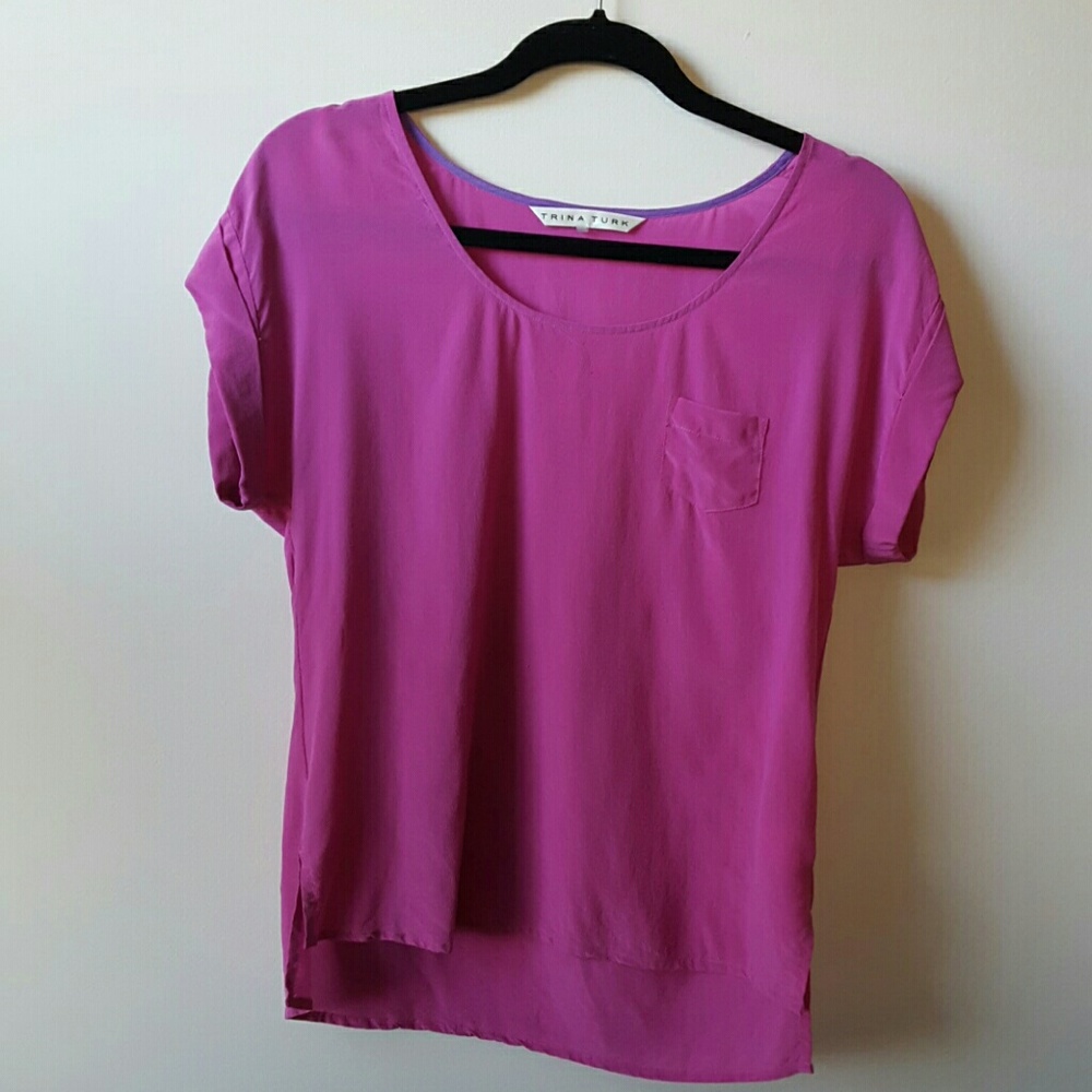 [Trina Turk] 100% silk pocket tee in pink