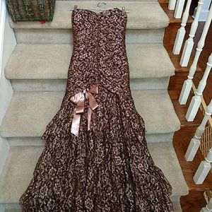 Dress, rose colored, all lace, strapless