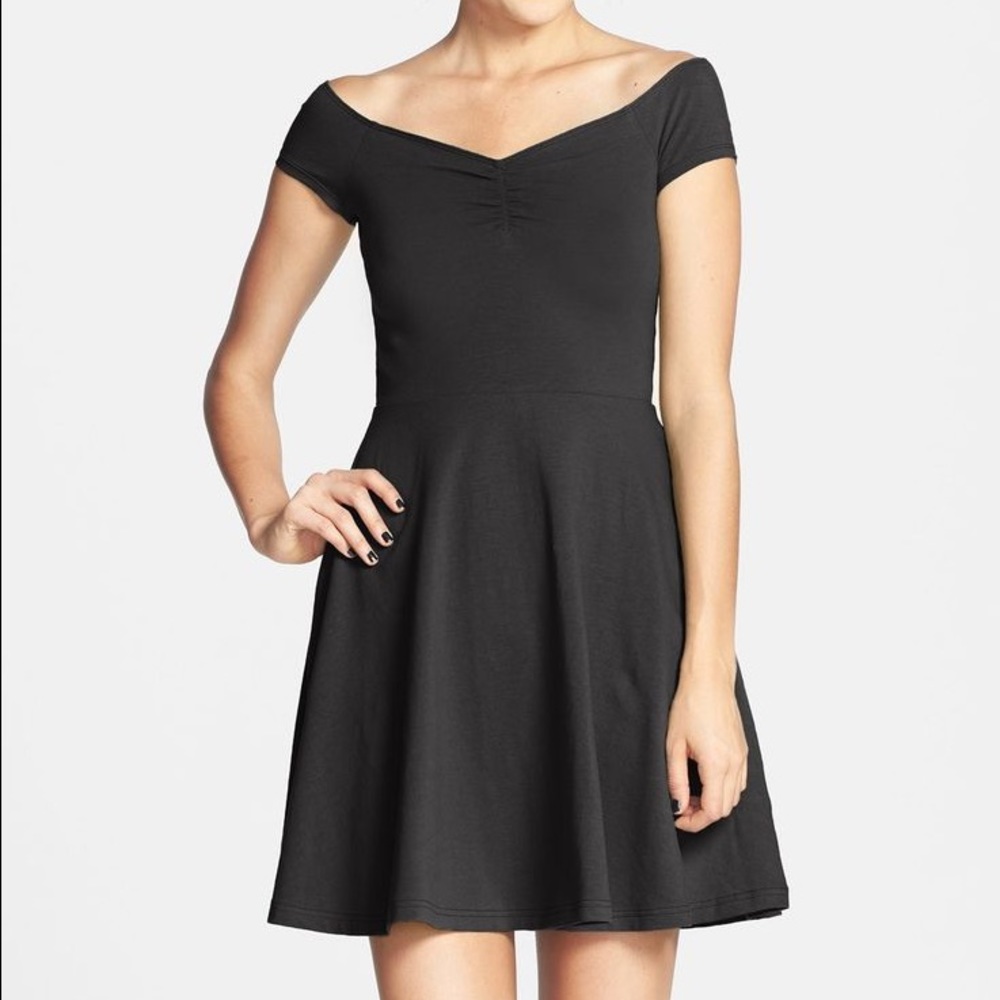 Off the shoulder black flare dress