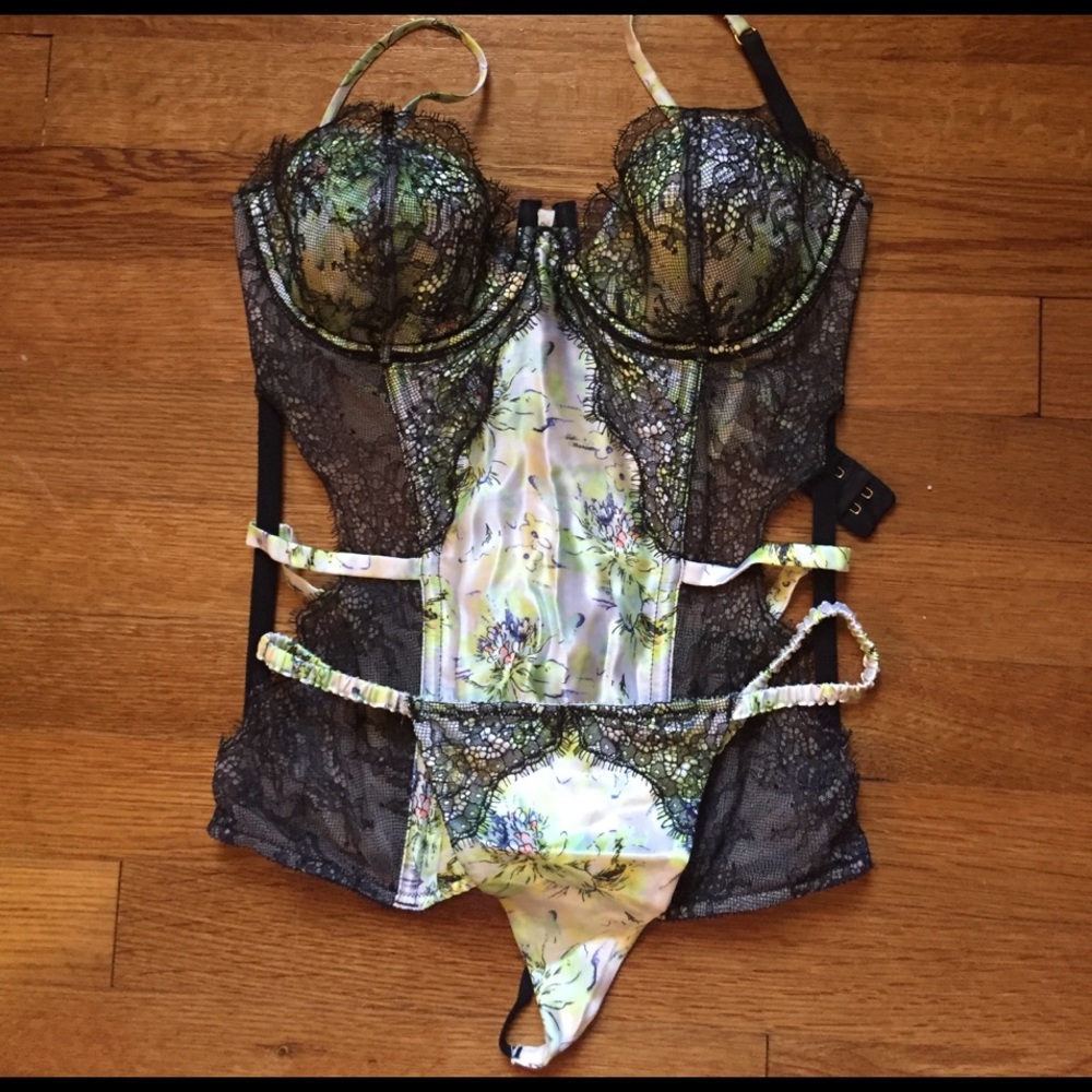 Floral VS Designer Silk Bustier and Thong Set