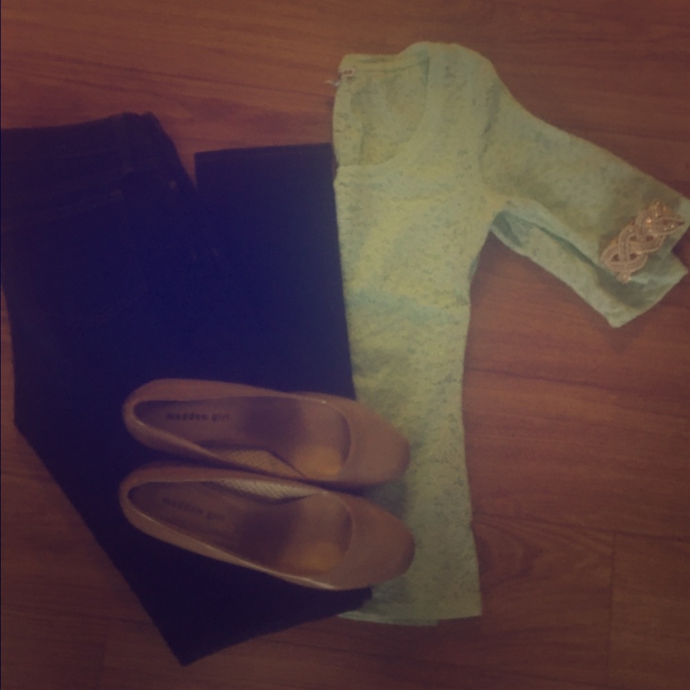 Express Green Lace Top Size Small!