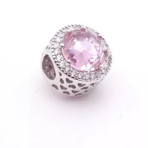 New Pink Rhinestone 925 Sterling Silver Charm Bead