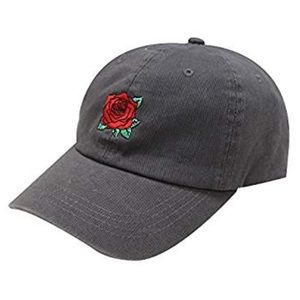 CHARCOAL Rose Embroidery Cotton Baseball Cap