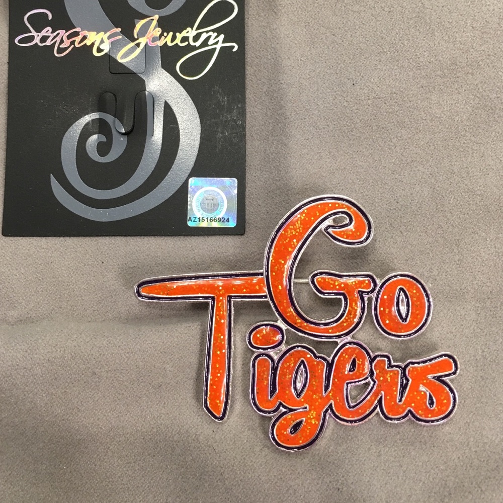 Tiger Pin Orange  with silver background