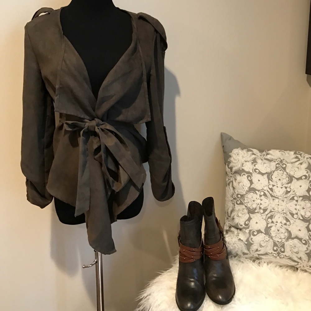 Olive brownish green wrap jacket by Ya Los Angeles