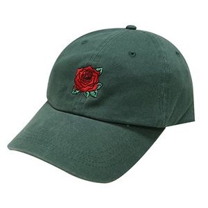 Rose Embroidery Cotton Baseball Cap HUNTER GREEN