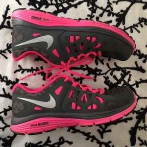 hot pink and gray With subtle gray leopard Nikes