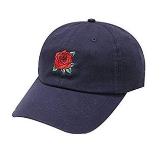 Rose Embroidery Cotton Baseball Cap NAVY BLUE