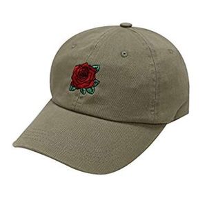 Rose Embroidery Cotton Baseball Cap TAN