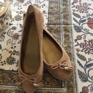 Marc Fisher buff suede tassel flats