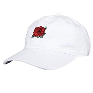 Rose Embroidery Cotton Baseball Cap WHITE