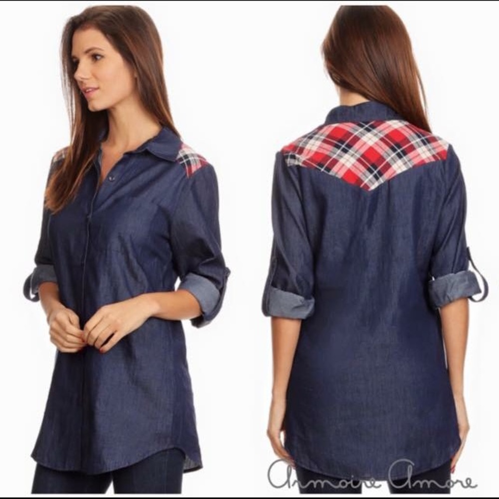NWT Navy Plaid Button Up