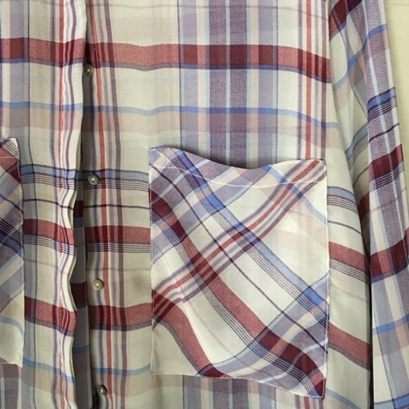 Zara Sheer Plaid Flannel Button Down Shirt - Picture 4 of 4
