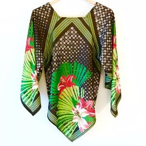 Tropical Palm Vintage Scarf Print Top