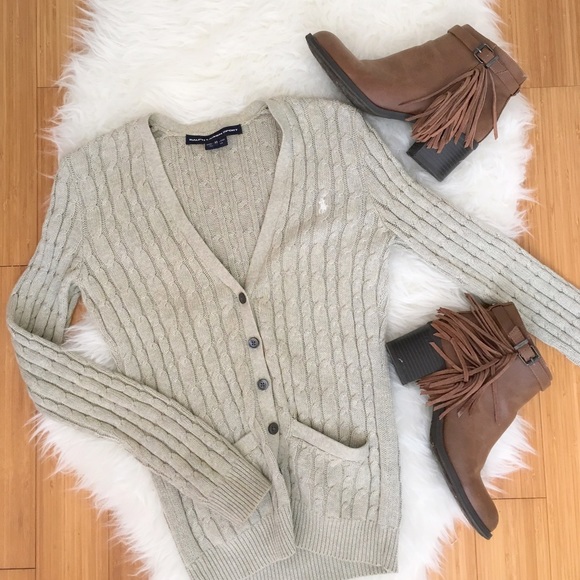 Ralph Lauren Sweaters - Ralph Lauren Sport Tan Cable Knit Cardigan Sz XS