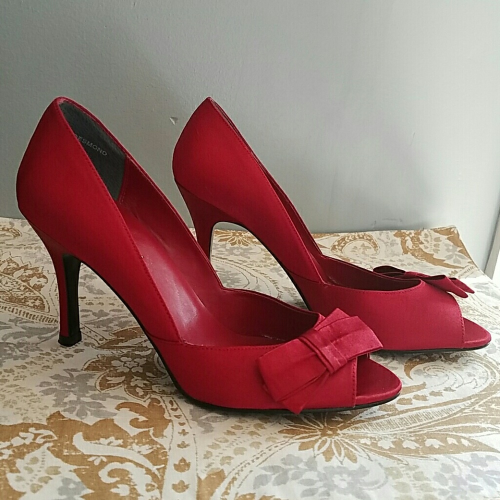 Red satin heels