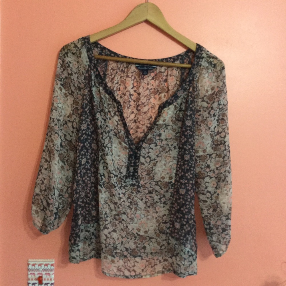 American Eagle sheer pink and blue top