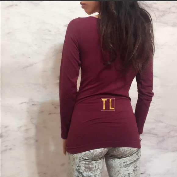 Caged bodycon long sleeve burgundy strappy top - Picture 2 of 3