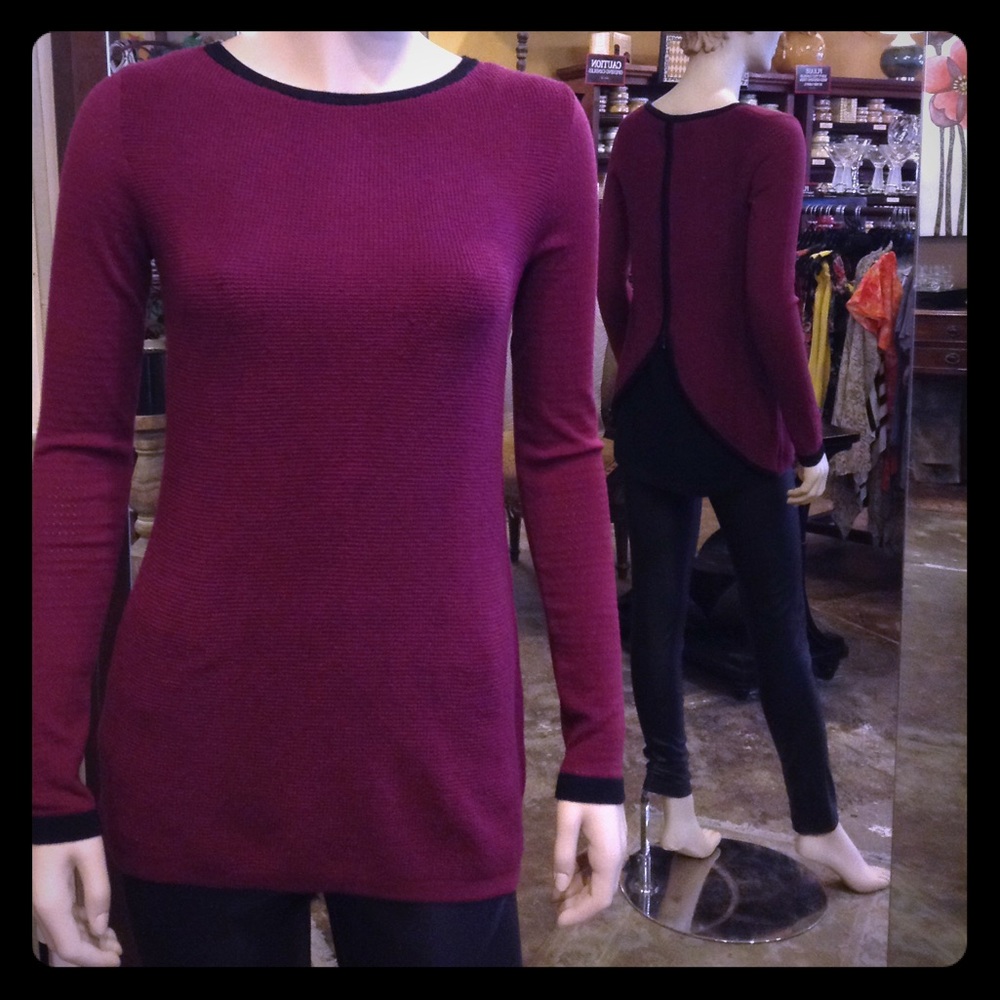 Zippered back, high/low sweater.
