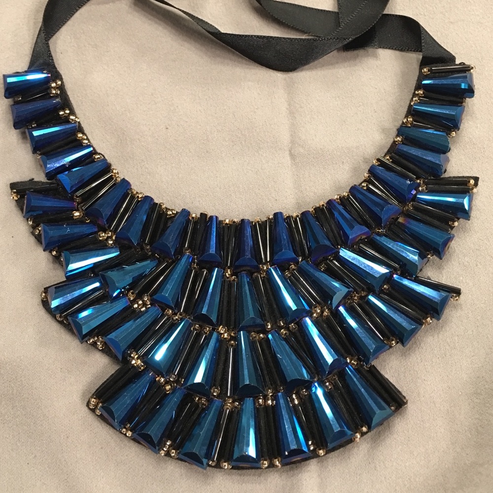 Choker or Necklace ribbon tie Blue/ Gold touch - Picture 2 of 4