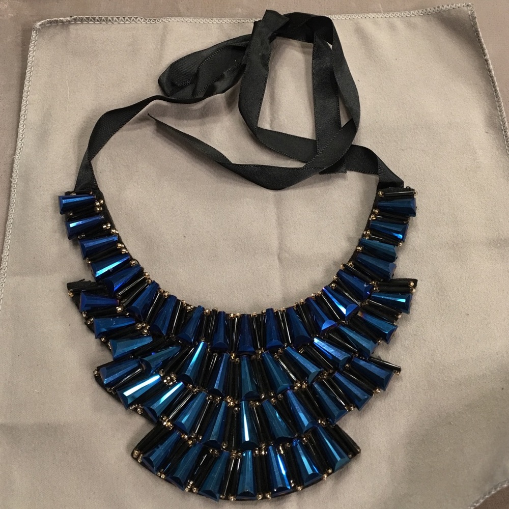 Choker or Necklace ribbon tie Blue/ Gold touch - Picture 3 of 4