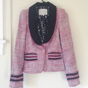Rachel Roy Tweed Rose and Black Fringe Blazer