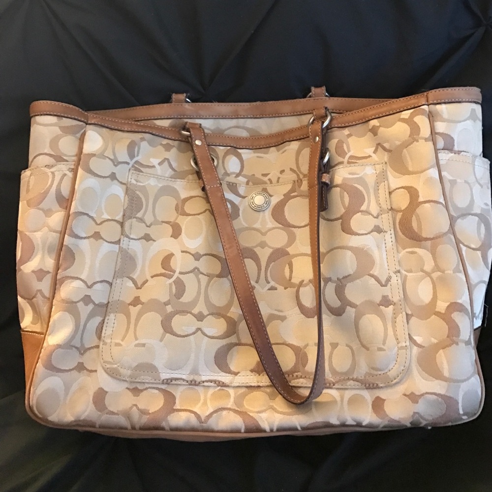 Brown Coach diaper bag