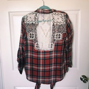 Plaid lace cardigan