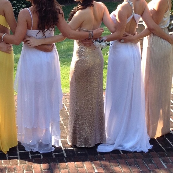 Strapless Gold Sequin Zipper Up A Line Prom Dress