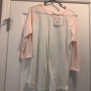 LulaRoe Pink and White Randy Top