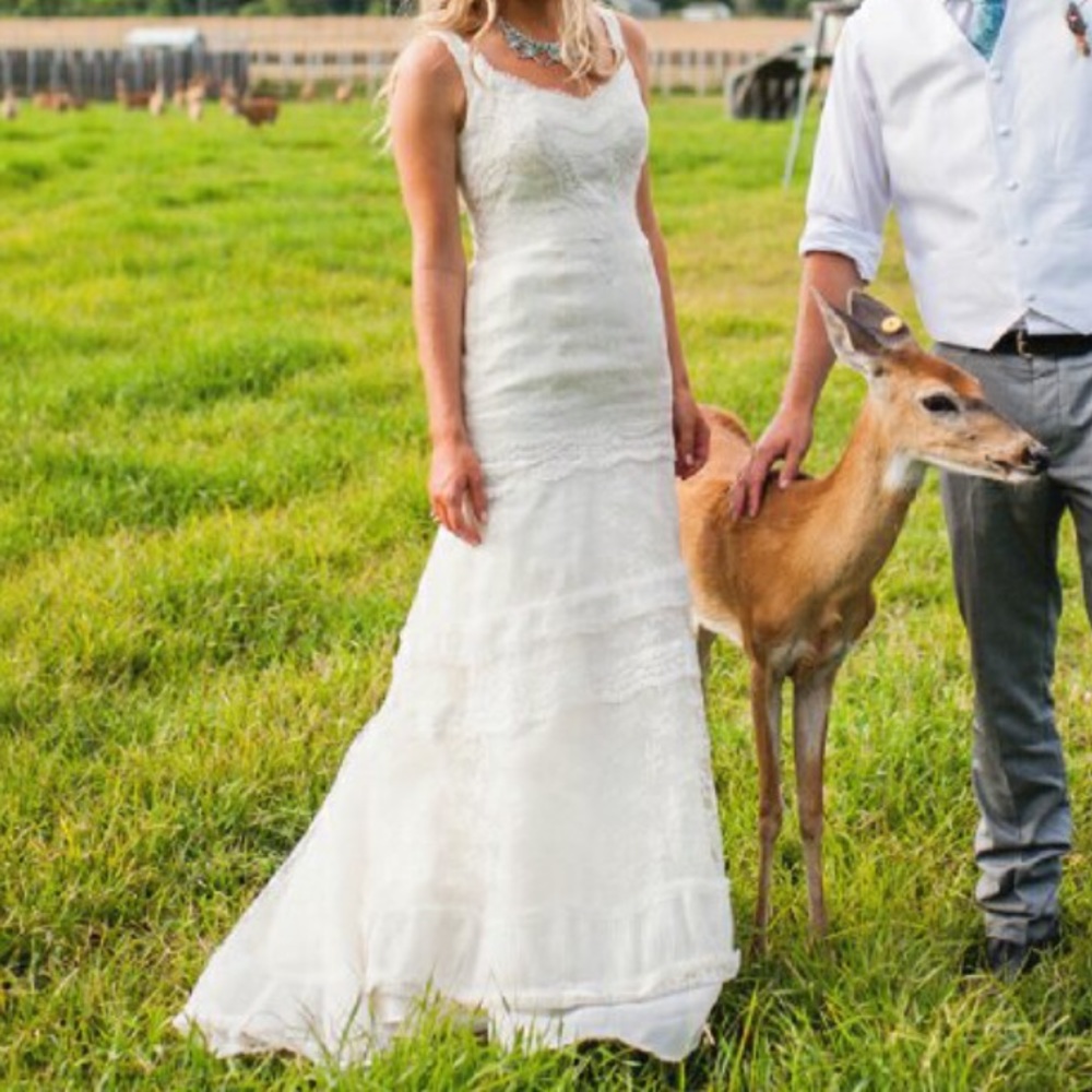 Melissa Sweet Ivory Lace Satin Organza Gown