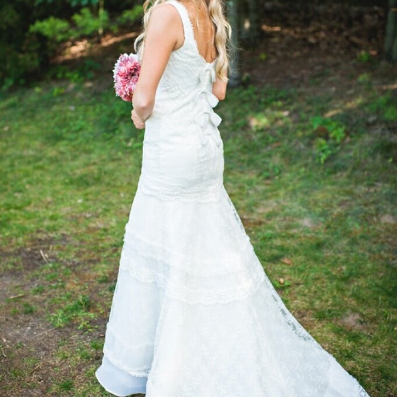 Melissa Sweet Ivory Lace Satin Organza Gown - Picture 3 of 8
