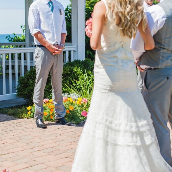 Melissa Sweet Ivory Lace Satin Organza Gown - Picture 5 of 8