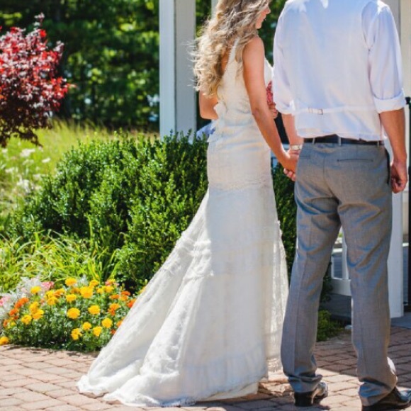 Melissa Sweet Ivory Lace Satin Organza Gown - Picture 7 of 8
