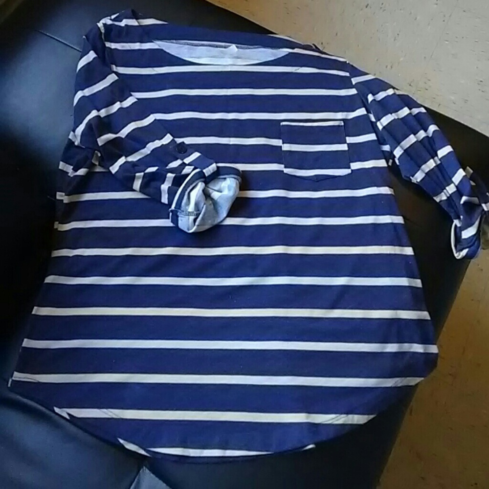 Navy Blue w/ Strips 3/4 Sleeve Top